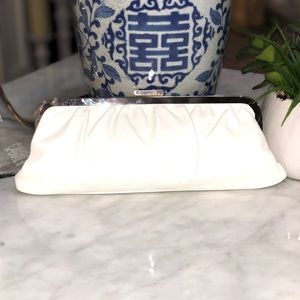 Express smooth white leather framed clutch great😎